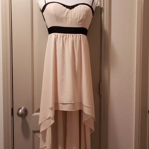 Strapless Contrasting Trim High-Low Dress